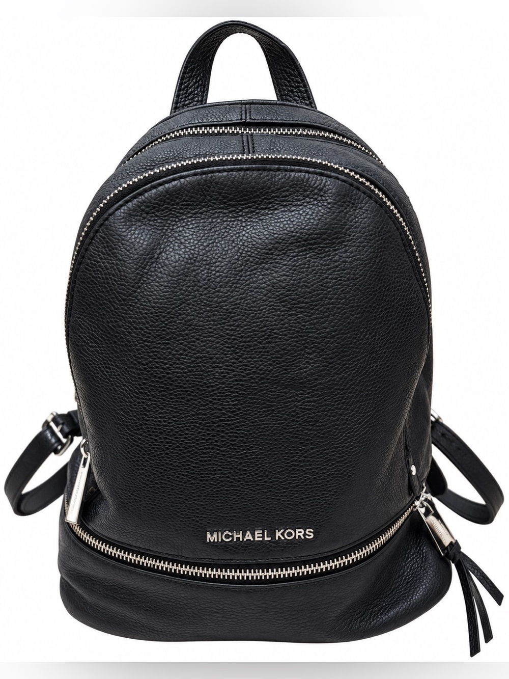 Michael Kors Black Pebbled Leather Backpack with Silver Hardware